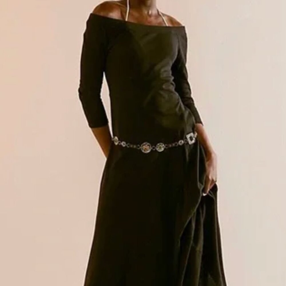 Free People Carrie Midi Off-Shoulder Dress Black XS